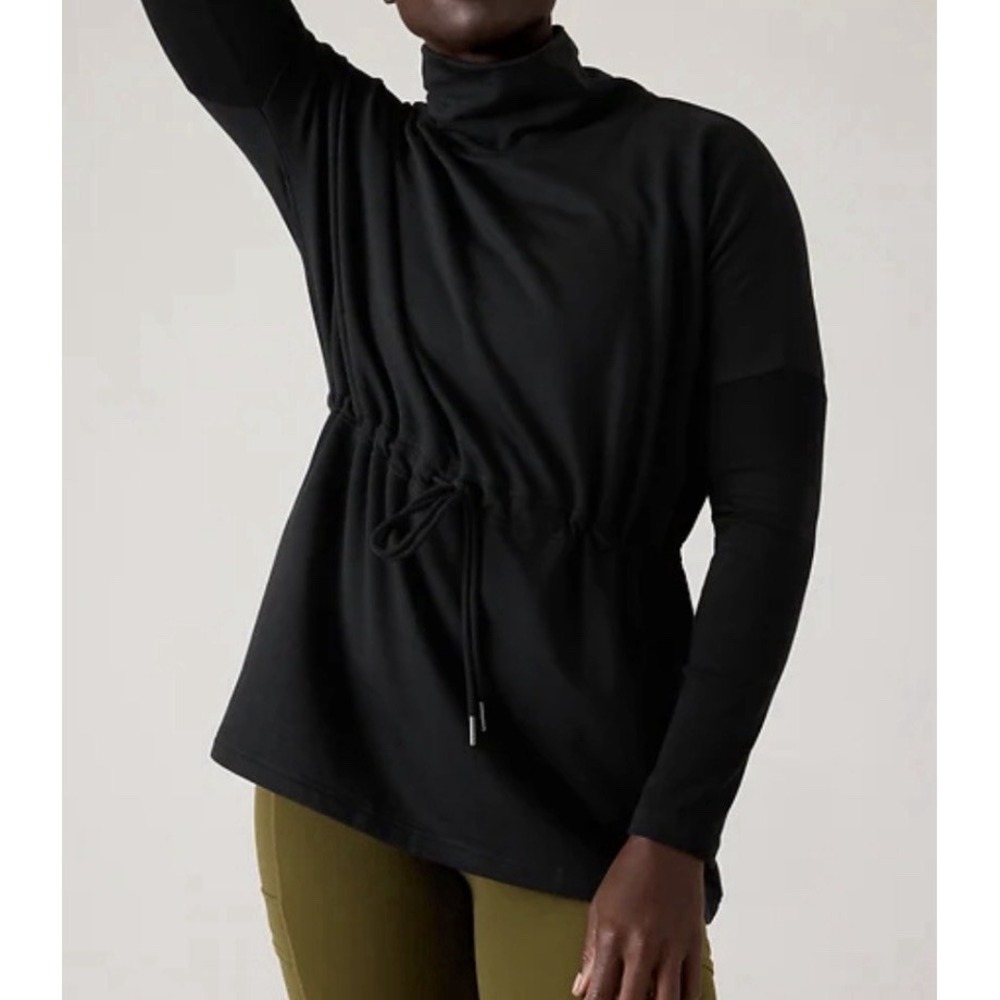 Athleta Black Balance Turtleneck Long Sleeve Drawstring Cinch Waist Tunic Top